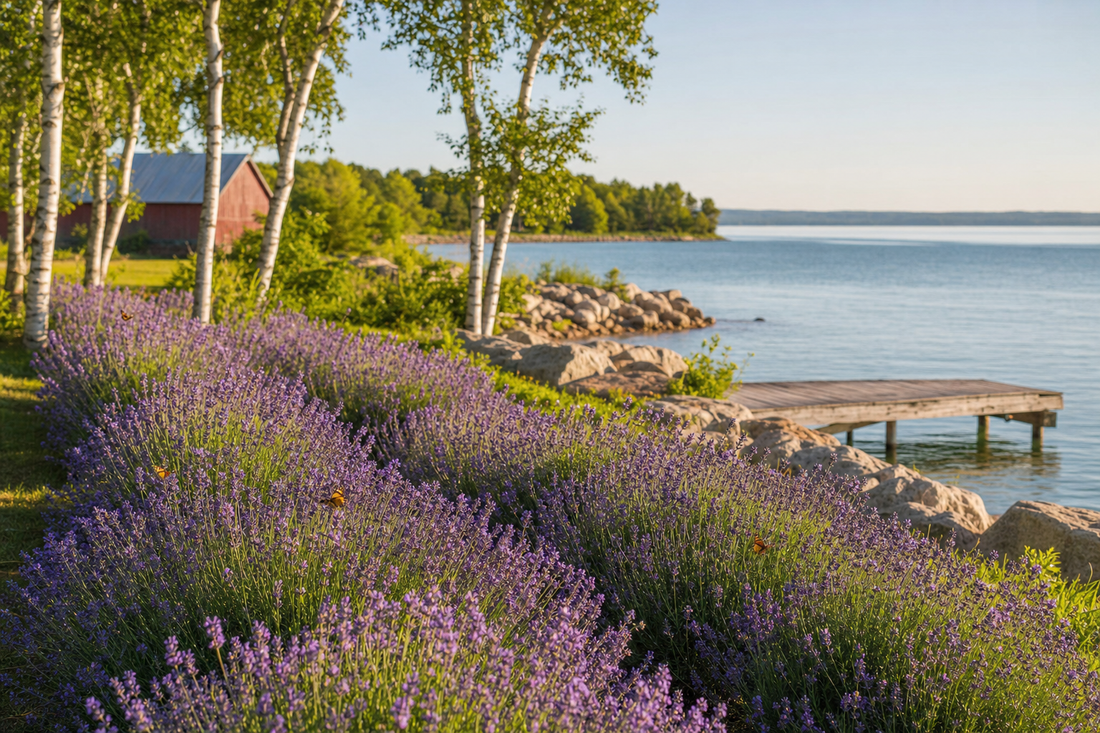 Lavender fields in full bloom in Door County, Wisconsin.