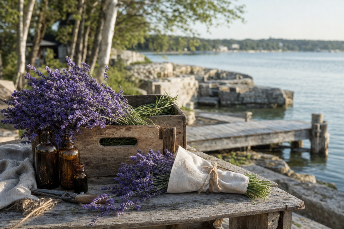 Lavender family farm harvest by a Green Bay dock in Ephraim, Door County, Wisconsin