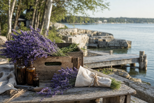 Lavender family farm harvest by a Green Bay dock in Ephraim, Door County, Wisconsin