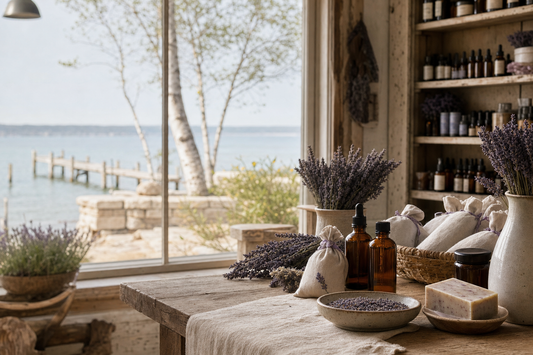 Island Lavender by Wilder products on an Ephraim, Door County lakeside table